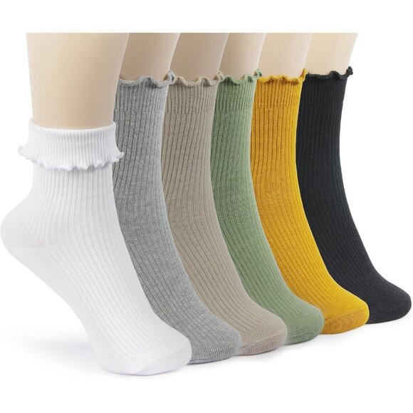 🆕Women Grey Casual Ankle Socks Cute Ruffle Lightweight Thin Cuff Frilly Design - Picture 1 of 6